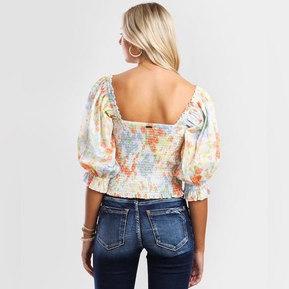 BILLABONG‎ Feeling Groovy Smocked Cropped Puff Sleeve Floral Print Top LG - Picture 6 of 15